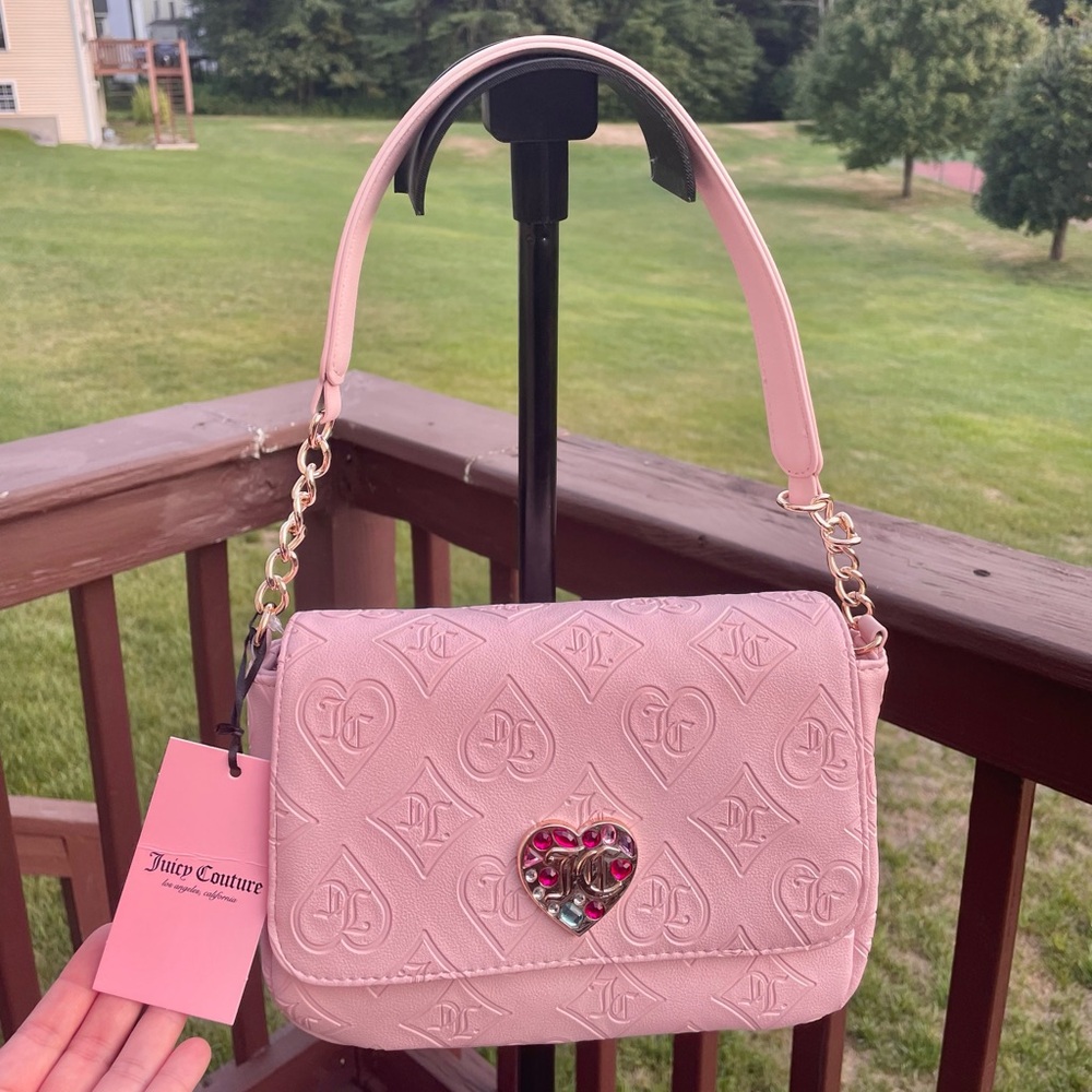 Juicy Couture Glitzed Out shoulder bag Pink Clay Heart Logo NWT Y2K handbag